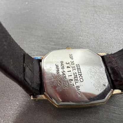 Seiko Exceline Watch Women 20mm Champagne Dial Gold Octagon 8420-5420 new Batt9