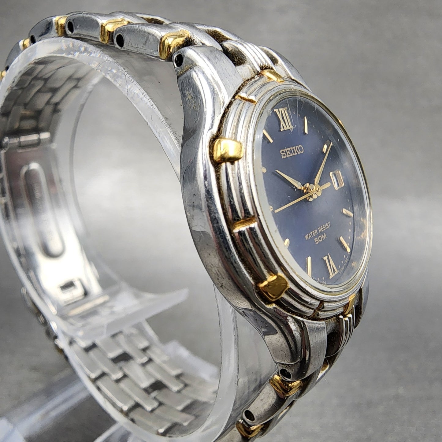 Seiko Watch Women 26mm Blue Dial Two Tone Date Round V7820779 New Battery3