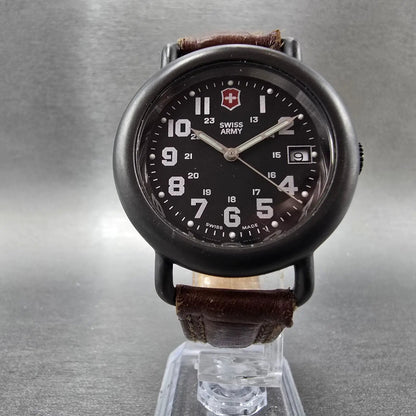 Swiss Army Calvary Watch Men 37mm Black Dial Black Date Leather New Battery5