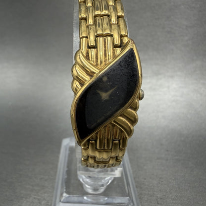 Seiko Watch Women 16mm Black Dial Gold Tone Vintage 4N00-6411 New Battery0