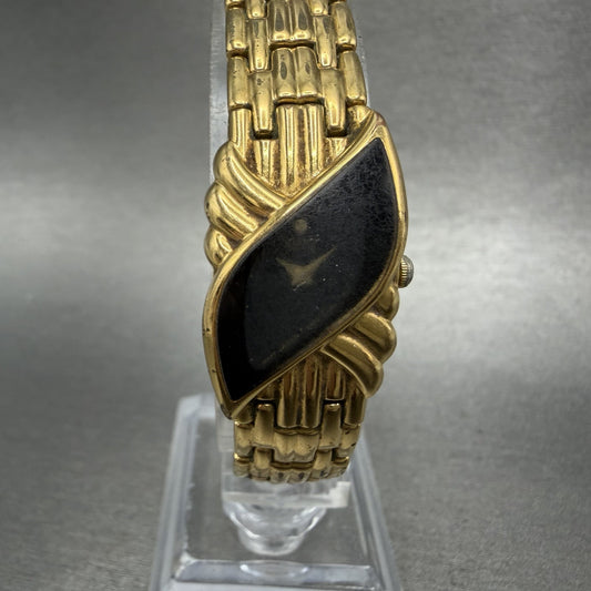 Seiko Watch Women 16mm Black Dial Gold Tone Vintage 4N00-6411 New Battery0