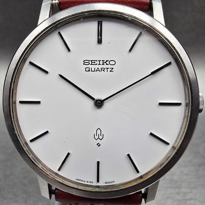 Seiko Watch Men 34mm White Dial Silver Tone Round 4130-9000 New Battery1
