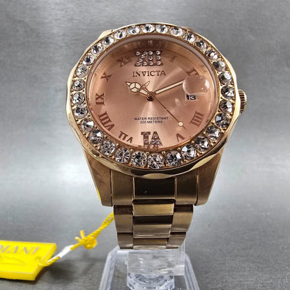 Invicta Dive Watch Women 38mmRose Dial Rose Gold Tone Date 15253 New Battery5