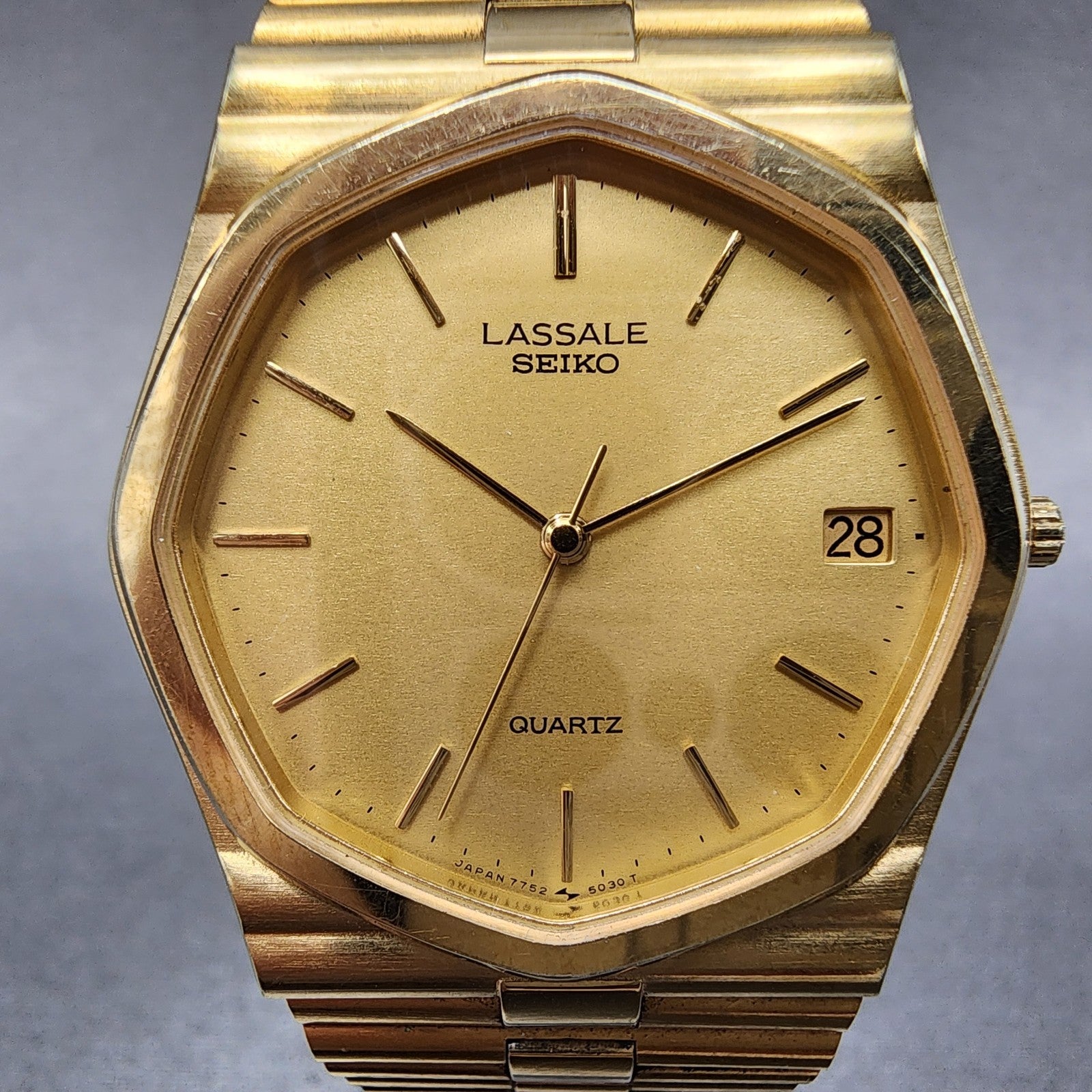 Seiko Lassale Watch Men 32mm Champagne Dial Gold Tone Date 77525019 New Battery1