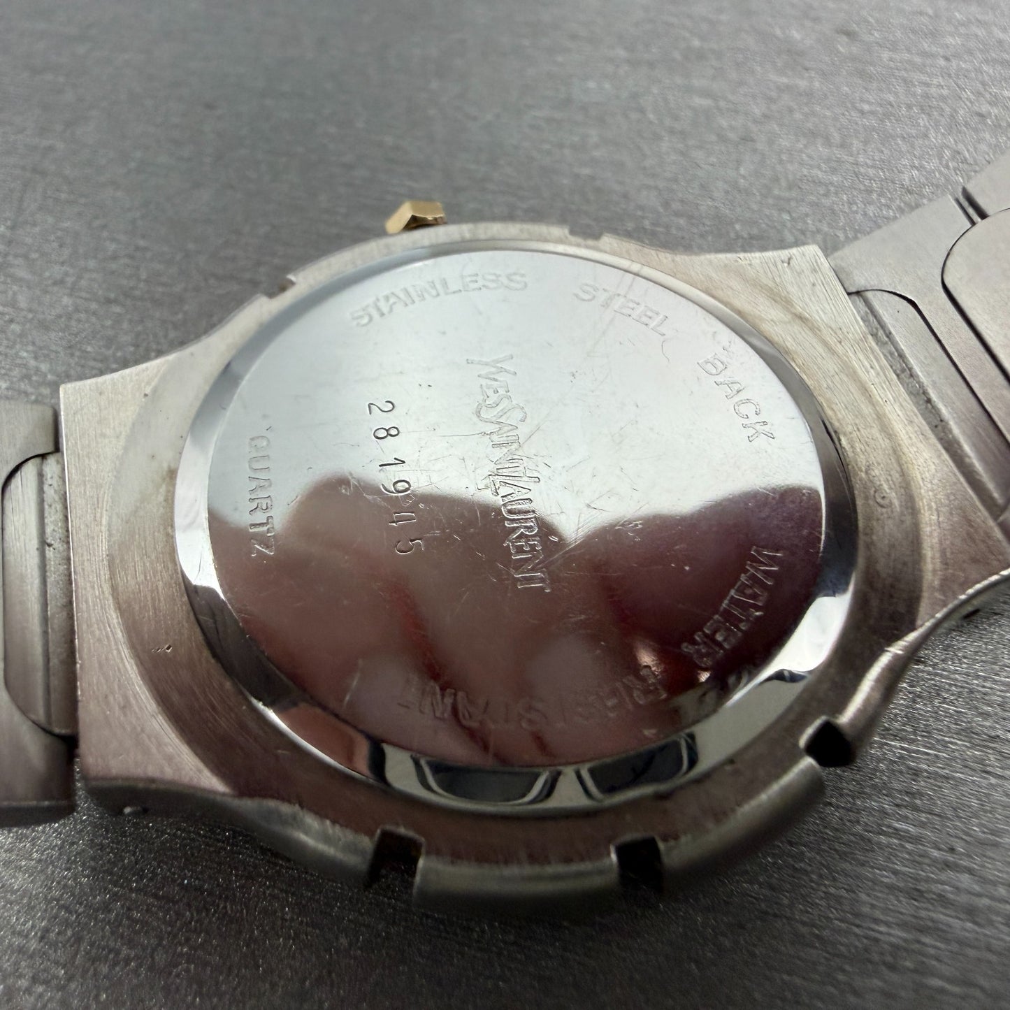 Yves Saint Laurent Watch Men 33m Silver Dial Two Tone Round New Battery9