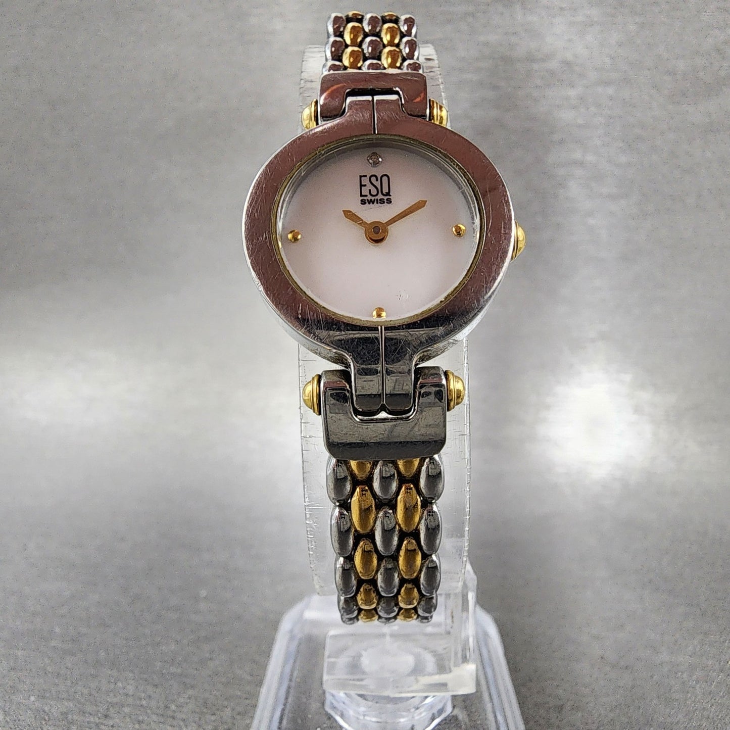 ESQ Swiss Watch Women 22mm MOP Dial Two Tone Round E5419 Mesh Band New Battery5