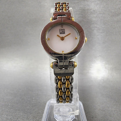 ESQ Swiss Watch Women 22mm MOP Dial Two Tone Round E5419 Mesh Band New Battery5