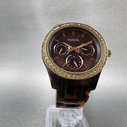 Fossil Stella Watch Women 37mm Brown Dial Brown Tortoise Daydate New Battery4