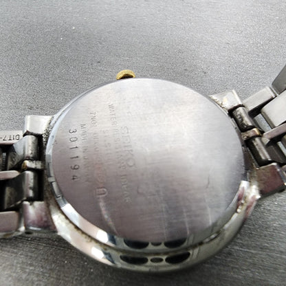 Seiko Watch Men 32mm White Dial Two Tone Round 7n010bc0 New Battery9