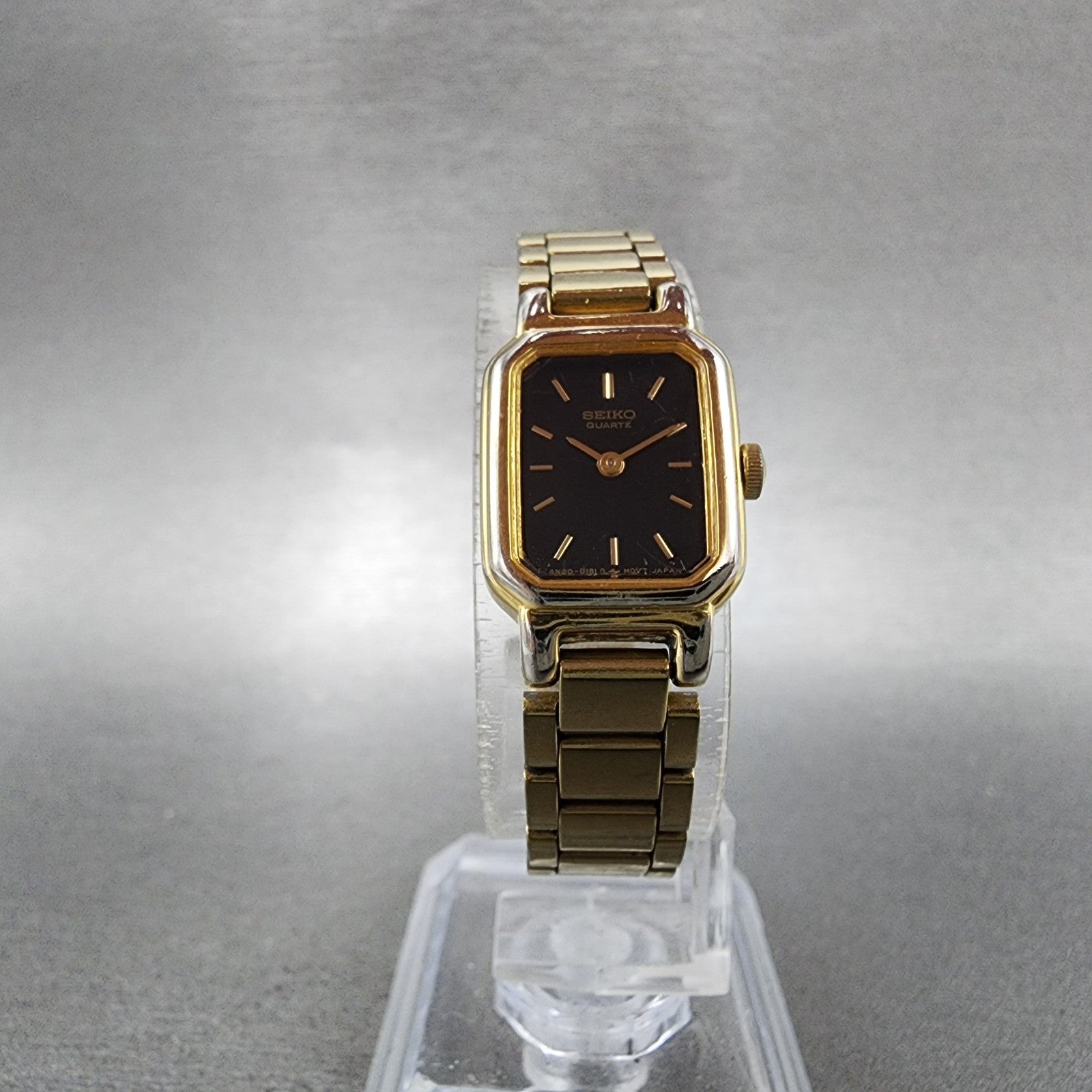 Seiko Watch Women 15mm Black Dial Gold Tone Octagon 4N005071 New Battery B1235