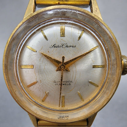 Seiko Chourus Watch Women 25mm Silver Dial Gold Tone Manual Wind Runs Vintage1