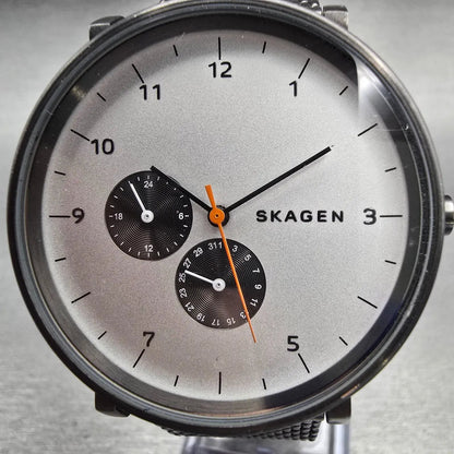 Skagen Hald Watch Men 40mm White Dial Gray Tone Date Round SKW6188 New Battery1