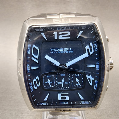 Fossil Chronograph Watch Men 41mm Black Dial Steel Rectangle CH2528 New Batt