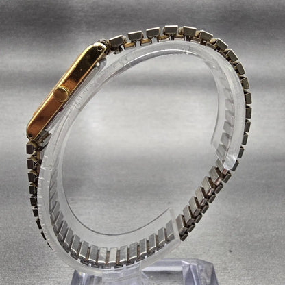 Seiko Watch Women 13mm Gold Dial Gold Tone Rectangle 2E20-6120 New Battery VTG6