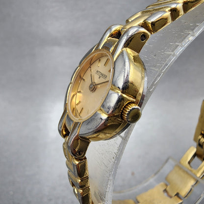 Wittnauer Watch Women 20mm Gold Dial Gold Tone Round LU8013 5784 New Battery VTG2