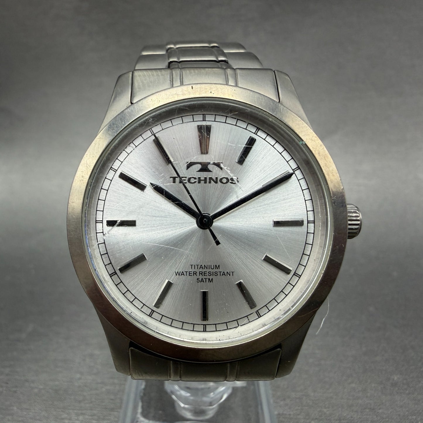 Technos Watch Men 37mm Silver Dial Titanium Round T-1079 New Battery W/box1