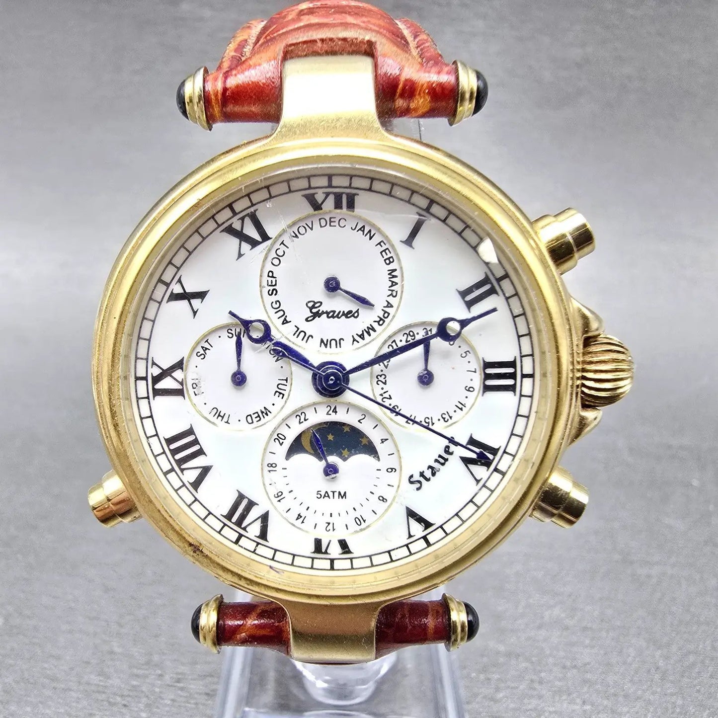 Stauer Graves 33 Watch Men 39mm White Dial Gold Triple Calendar Automatic Runs0