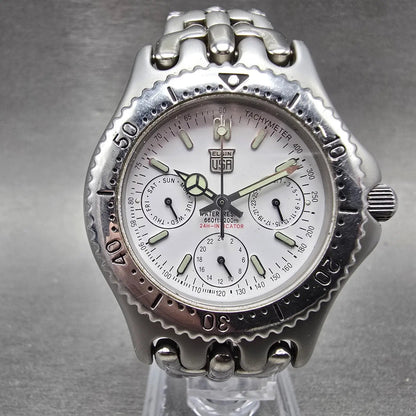 Elgin Watch Men 38mm White Dial Silver Tone Round Daydate FK-666 New Battery JDM0