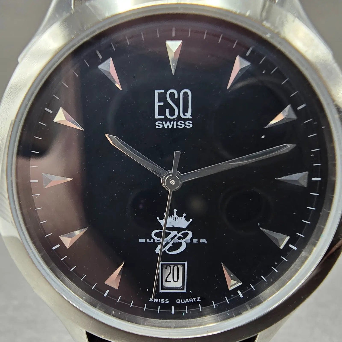 ESQ Watch Men 36mm Black Dial Silver Date Round E5203 New Battery Leather1