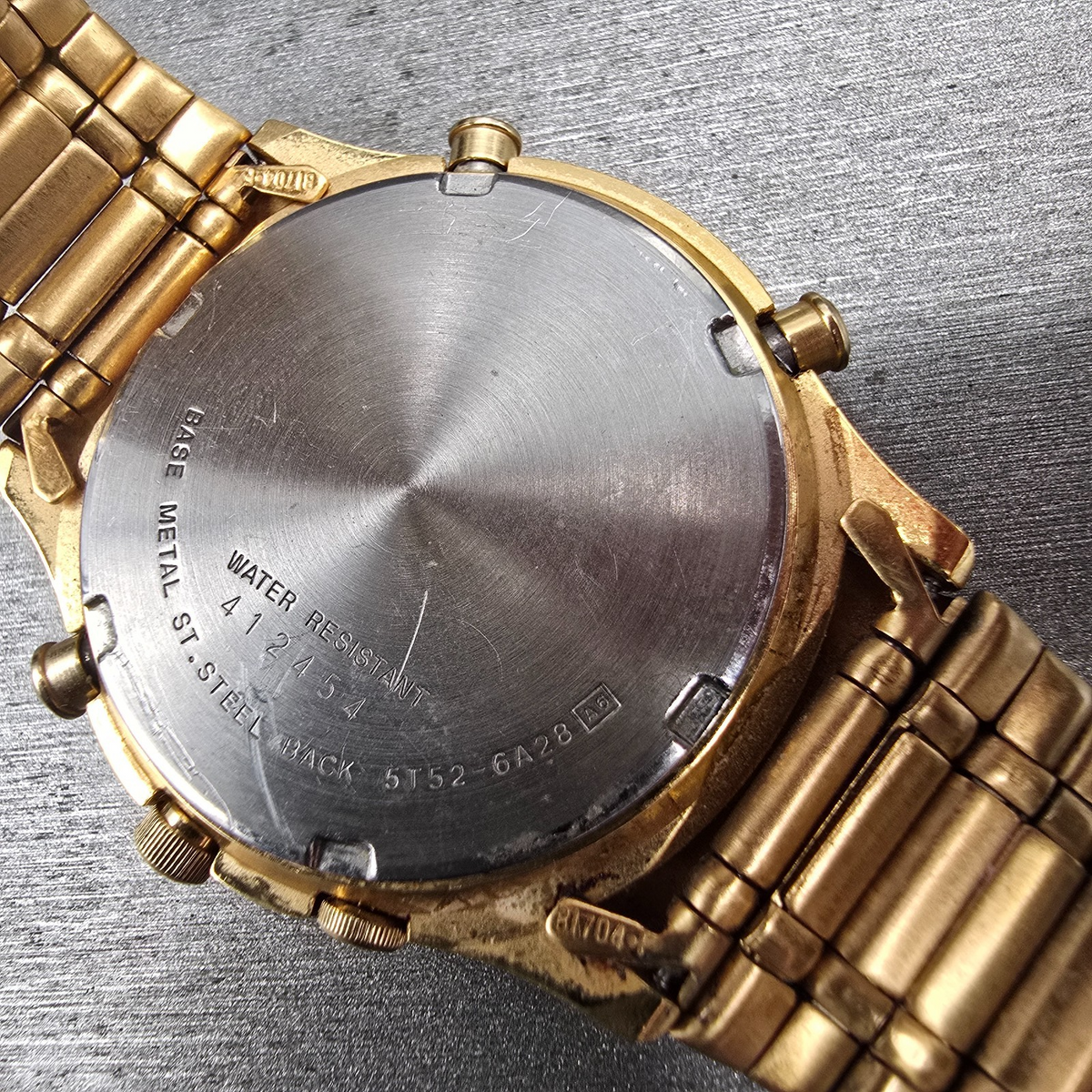 Seiko World Timer Watch Men 38mm Gold Dial Chrono Alarm Date 5T52-6A28 New Batt10