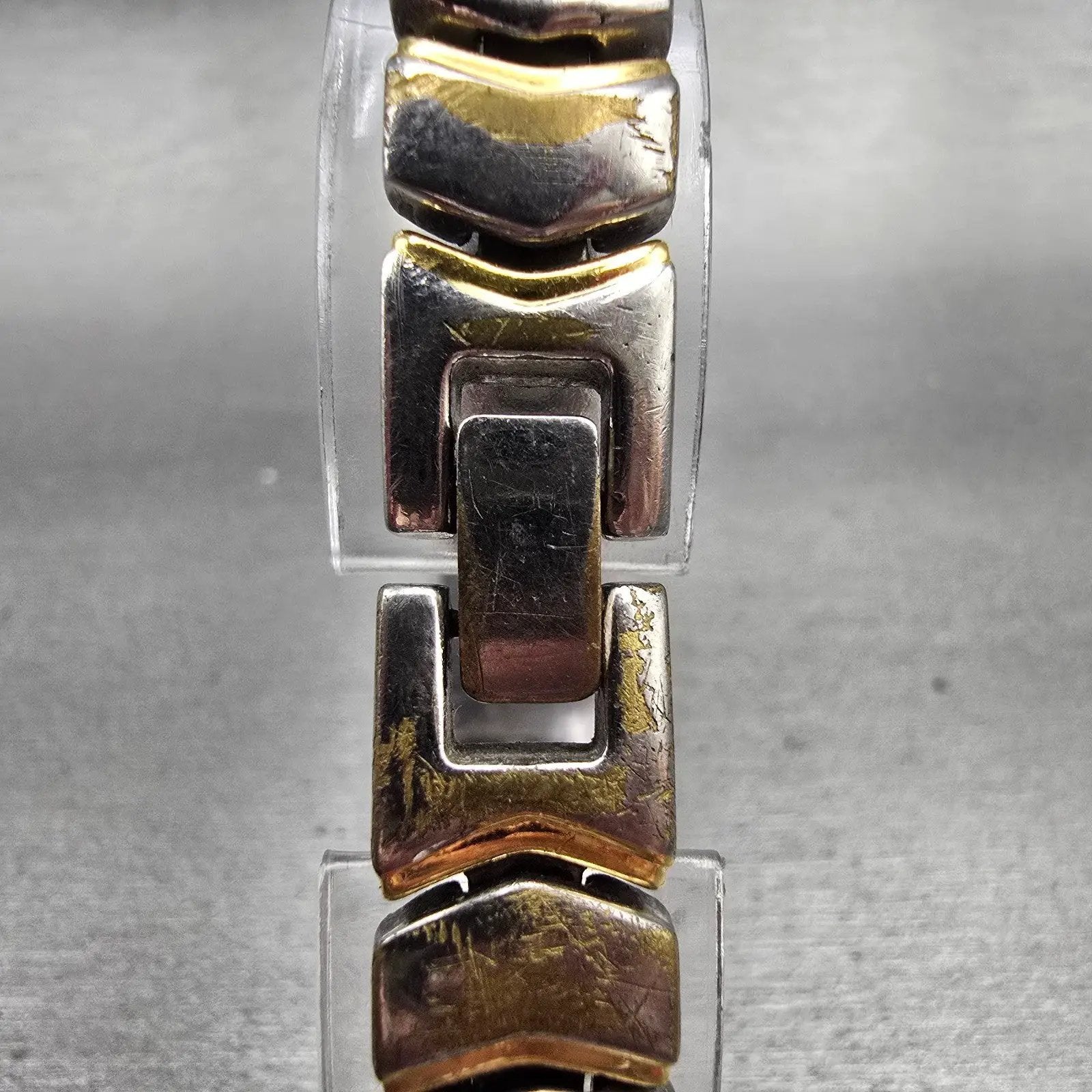 Seiko Watch Women 15mm White Dial Two Tone Rectangle 1F20-6H49 New Battery VTG7