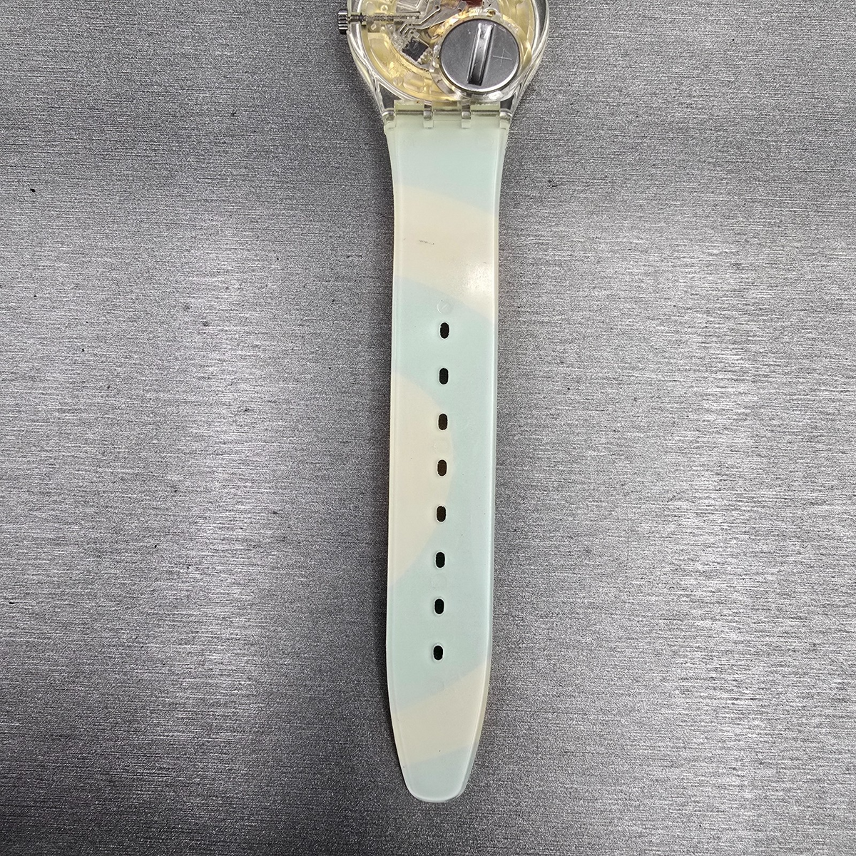 Swatch Kymata Watch Men 34mm Blue Dial Clear Case Round GE148 New Battery12