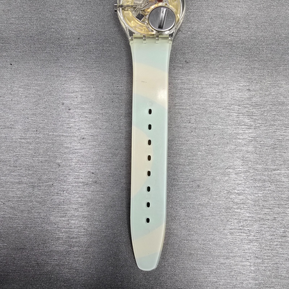 Swatch Kymata Watch Men 34mm Blue Dial Clear Case Round GE148 New Battery12