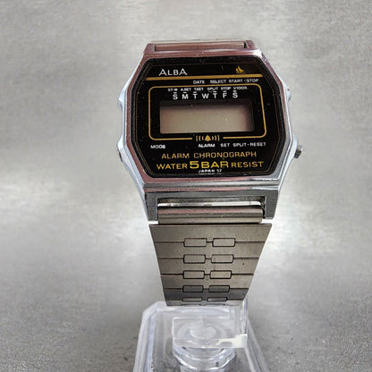 Seiko ALBA Digital Watch Men 31mm LCD Alarm Chrono Silver Tone Y7994750 PARTS6