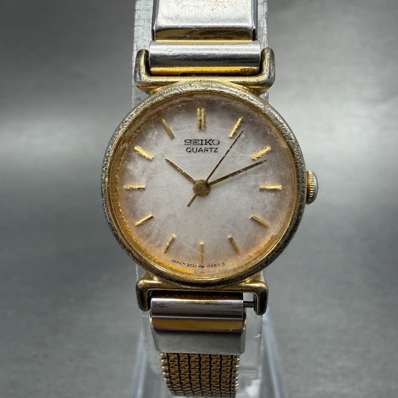 Seiko Watch Women 21mm Silver Dial Gold Tone Round 2C21-0100 New Battery Vintage0