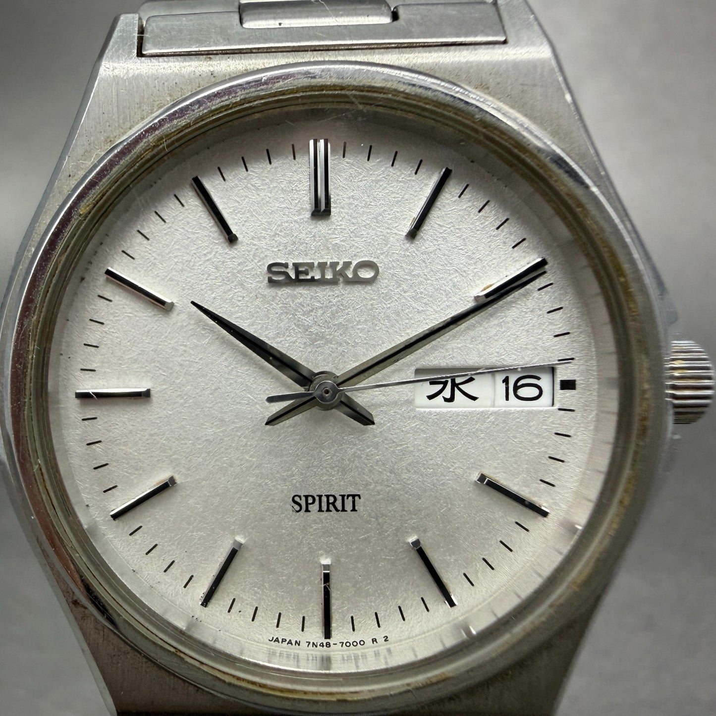 Seiko Spirit Watch Men 35mm Silver Dial Silver Tone 7N48-7000 Daydate New Batt1