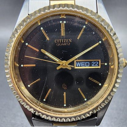 Citizen CQ President Watch Men 35mm Black Dial Two Ton Daydate 6100 NO BACK PART