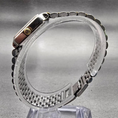 Seiko Watch Women 17mm White Dial Two Tone Rectangle V401-5129 New Battery VTG6