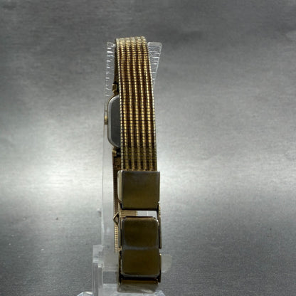 Seiko Tank Watch Women 13mm Champagne Dial Gold Tone 2e20-6019 New Battery UJH7