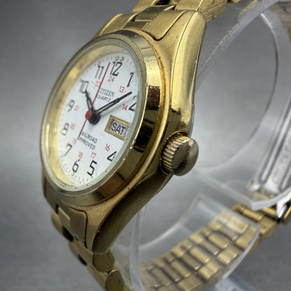 Citizen Railroad Approved Watch Women 25mm White Dial Gold Tone Daydate New Batt2