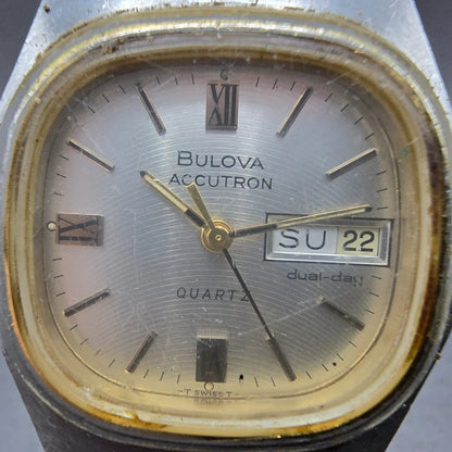 Bulova Accutron Watch Men 35mm Silver Dial Two Tone Daydate Round New Battery1