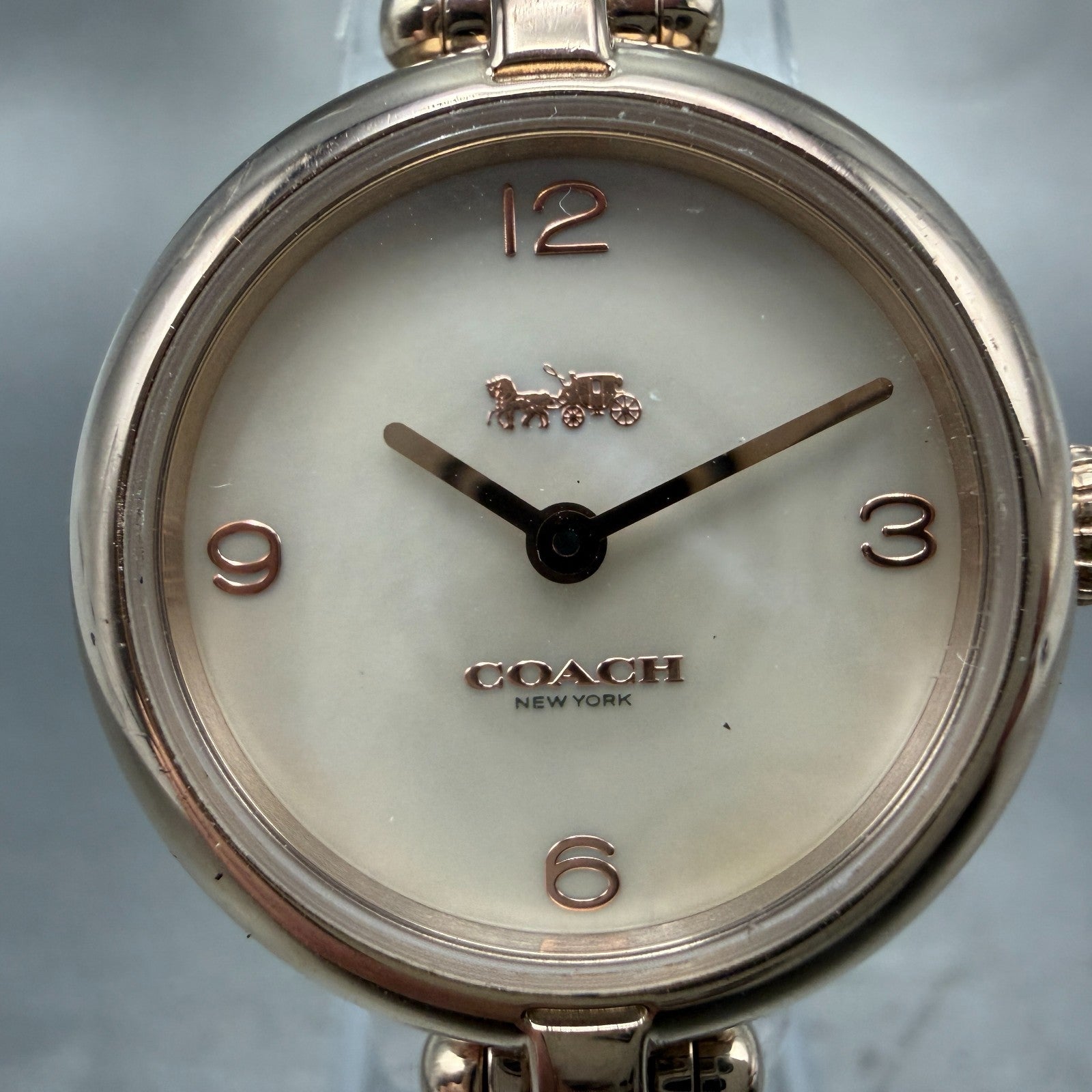 Coach Cary Watch Women MOP Dial Rose Gold Tone Bangle  New Battery1