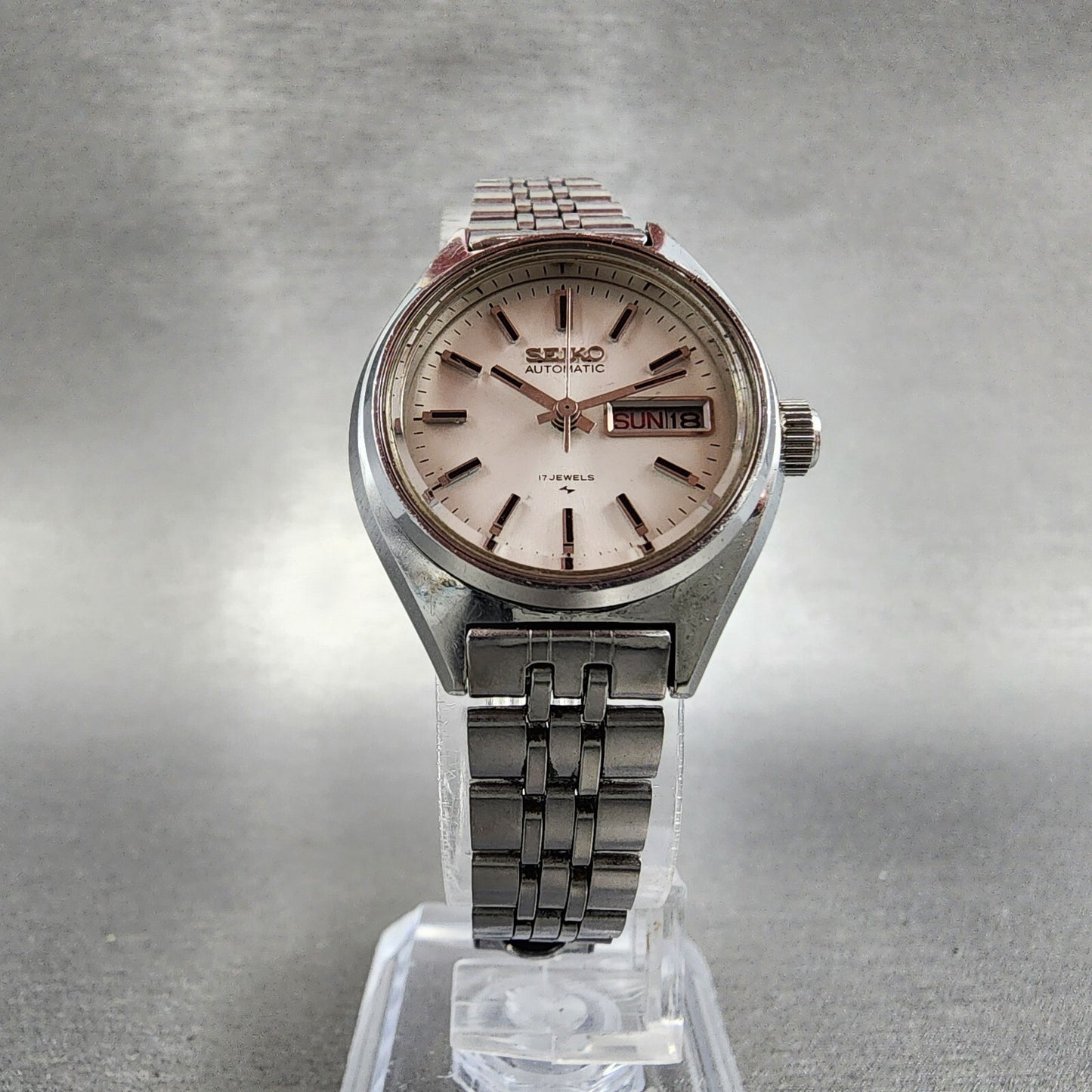 Seiko Automatic Watch Women 25mm White Sial Steel Daydate Round READ!!!! Runs5