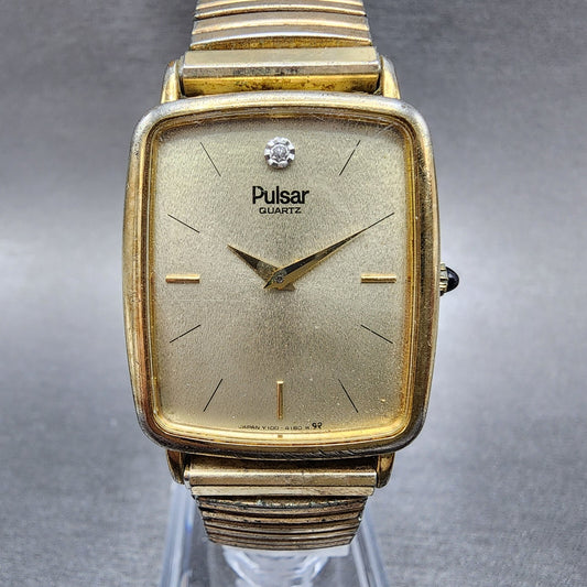 Pulsar Tank Watch Men 26mm Champange Dial Gold Tone Rectangle Y100-5869 PARTS