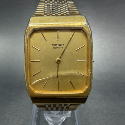 Seiko Tank Watch Men 26mm Champagne Dial Gold Tone Rectangle 6530-5080 PARTS0