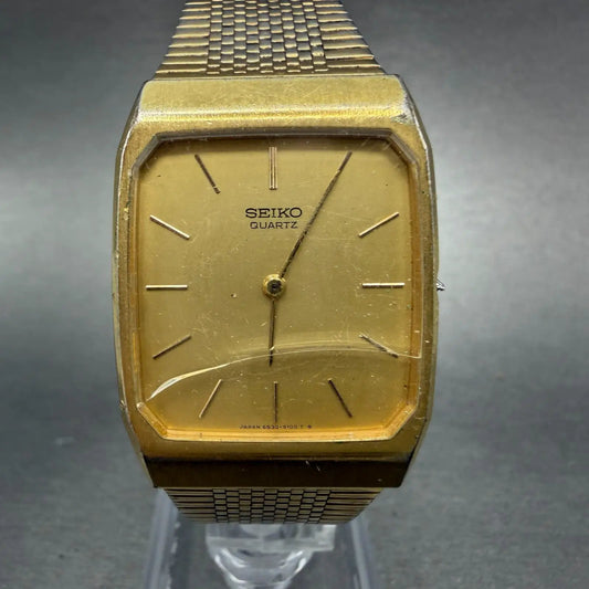 Seiko Tank Watch Men 26mm Champagne Dial Gold Tone Rectangle 6530-5080 PARTS0