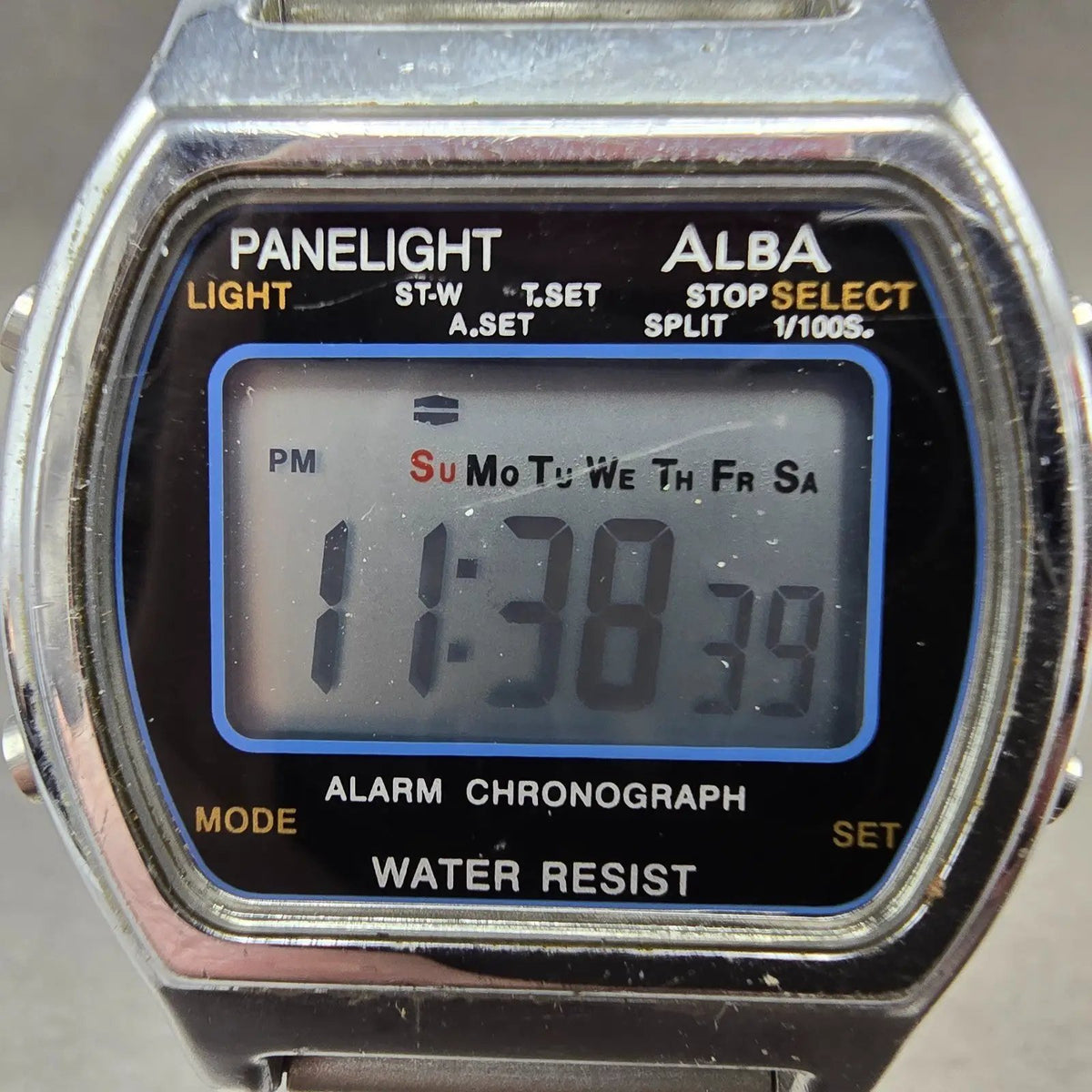 Alba Digital Watch Men 36mm Silver Alarm Chronograph Y7354A40 READ!!!!! New Batt1