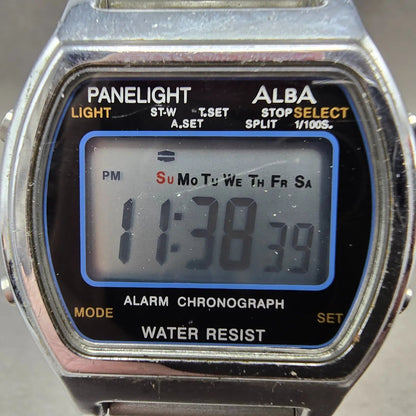 Alba Digital Watch Men 36mm Silver Alarm Chronograph Y7354A40 READ!!!!! New Batt1