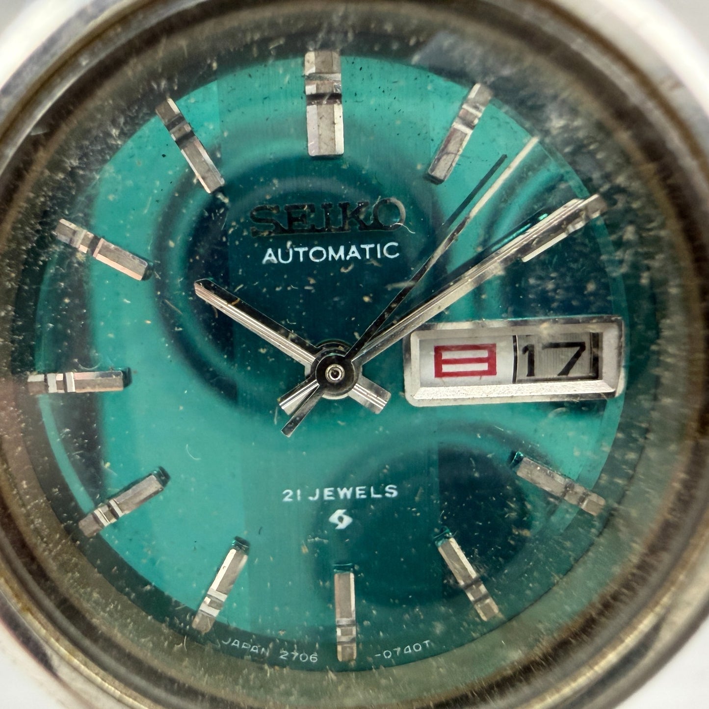 Seiko Automatic Watch Women 26mm Green Dial Silver Tone Daydate 2706-0250 Runs1