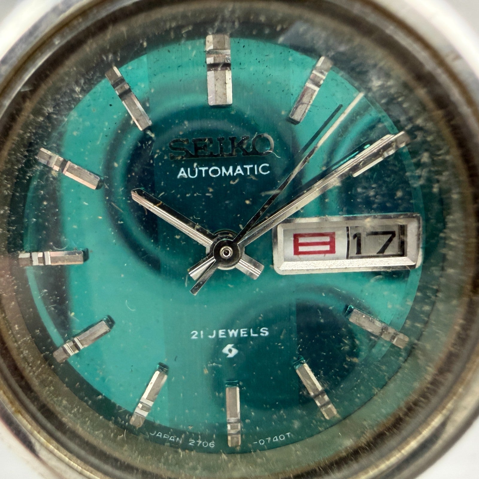 Seiko Automatic Watch Women 26mm Green Dial Silver Tone Daydate 2706-0250 Runs1