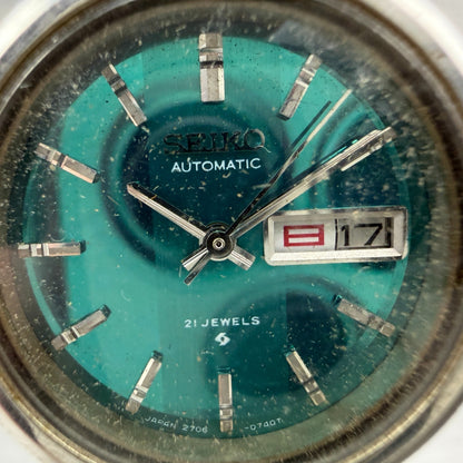 Seiko Automatic Watch Women 26mm Green Dial Silver Tone Daydate 2706-0250 Runs1