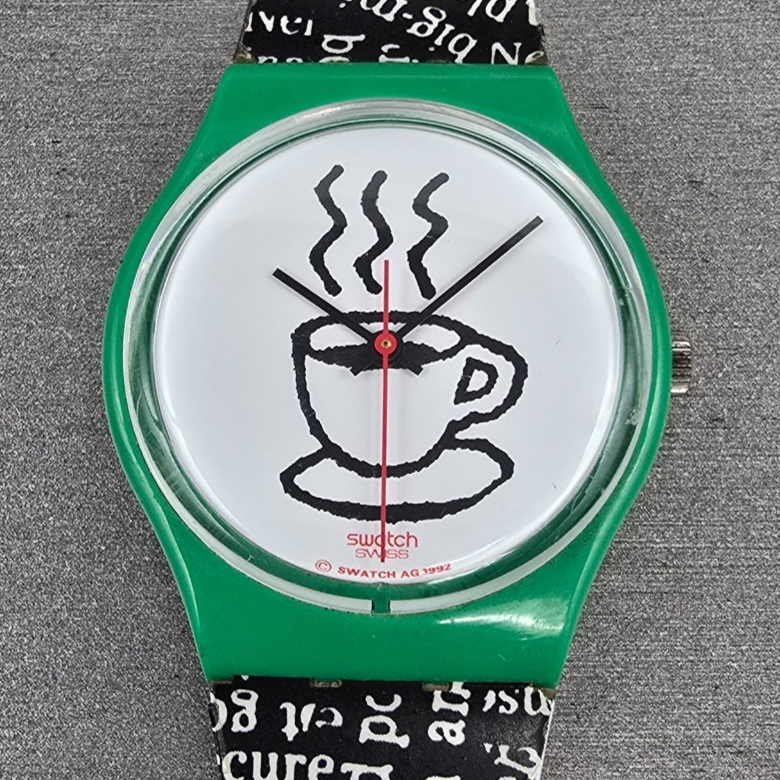 Swatch Cappuccino Watch Men 34mm White Dial Green Case Round GG121 New Battery1