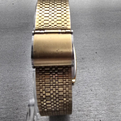 Seiko Watch Men 29mm Gold Dial Gold Tone Rectangle 7830-5150 New Battery Vintage7
