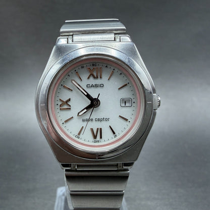 Casio Waveceptor Watch Women 28mm White Dial Silver Tone Date LWQ-10 Works Solar0