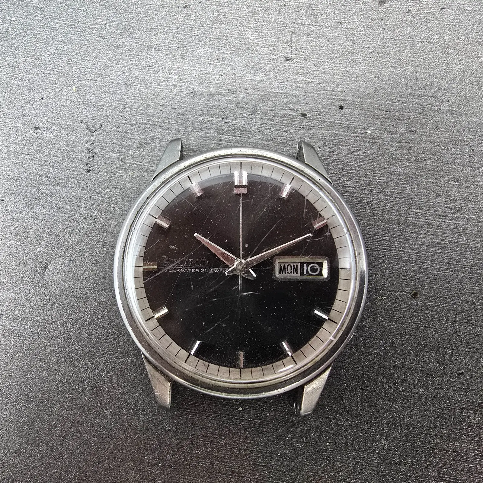 Seiko Weekdater Automatic Watch Men 37mm Gray Dial Steel Daydate 6619-8010 PARTS0