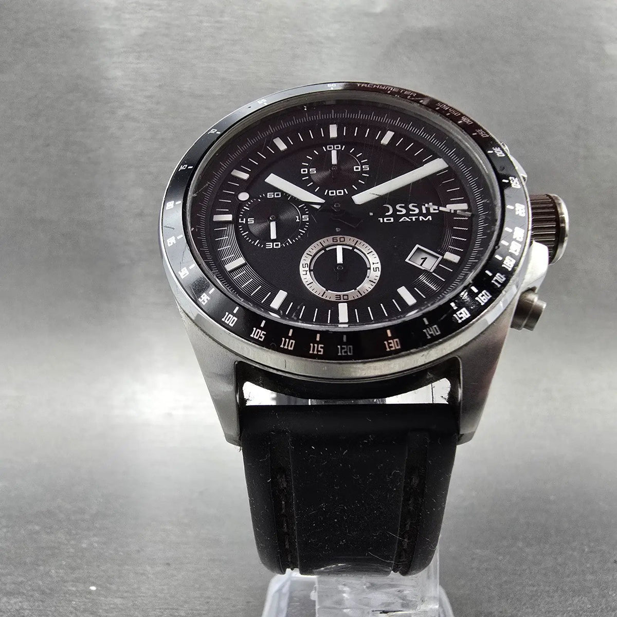 Fossil Decker Chronograph Watch Men 44mm Black Dial Steel Date CH2573 New Batt5